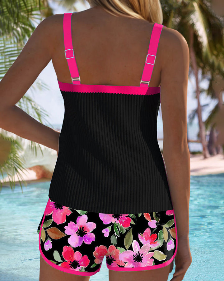 Women's Two-Piece Tankini Set Tummy Control Floral Shorts