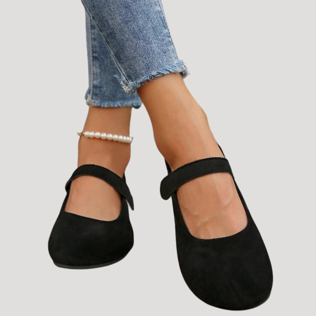 Women's Comfortable Suede Mary Jane Flats Adjustable Strap Shoes