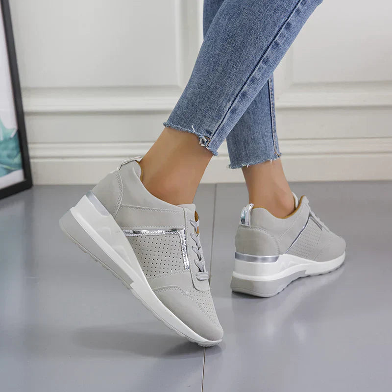 Women's Orthopedic Wedge Trainer Shoes Lace-Up Gold Detail