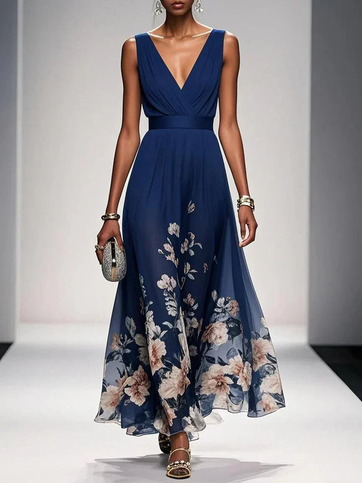 Women's Floral Print Wedding Guest Maxi Dress V-Neck
