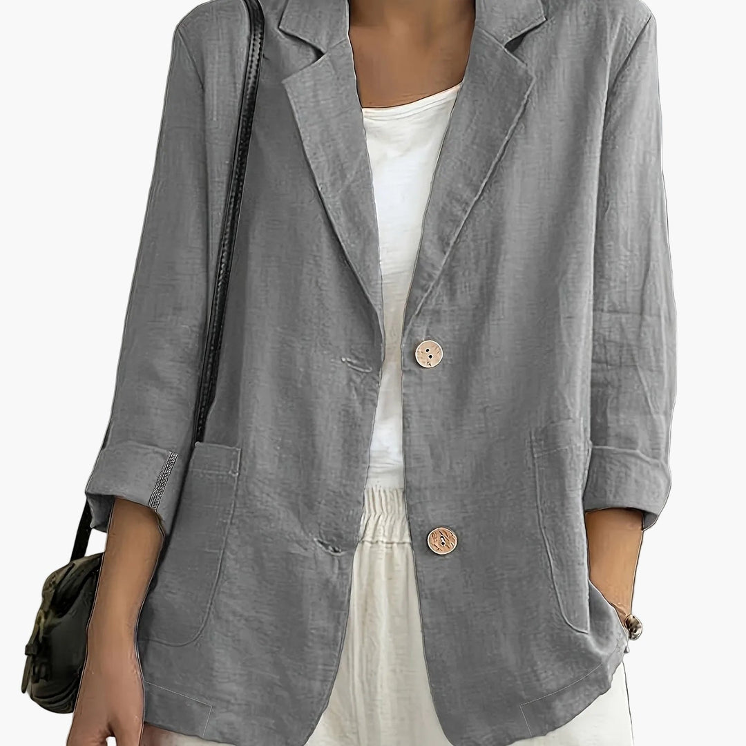 Linen Blazer Women Long Sleeve Button Front with Pockets