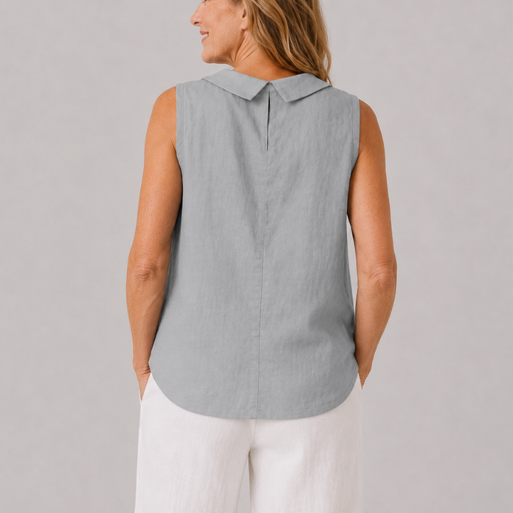 Sleeveless Roll Neck Collar Top with Back Keyhole and Curved Hem