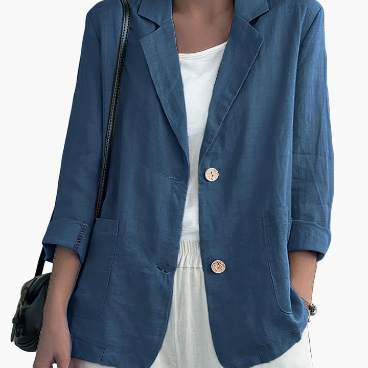 Linen Blazer Women Long Sleeve Button Front with Pockets