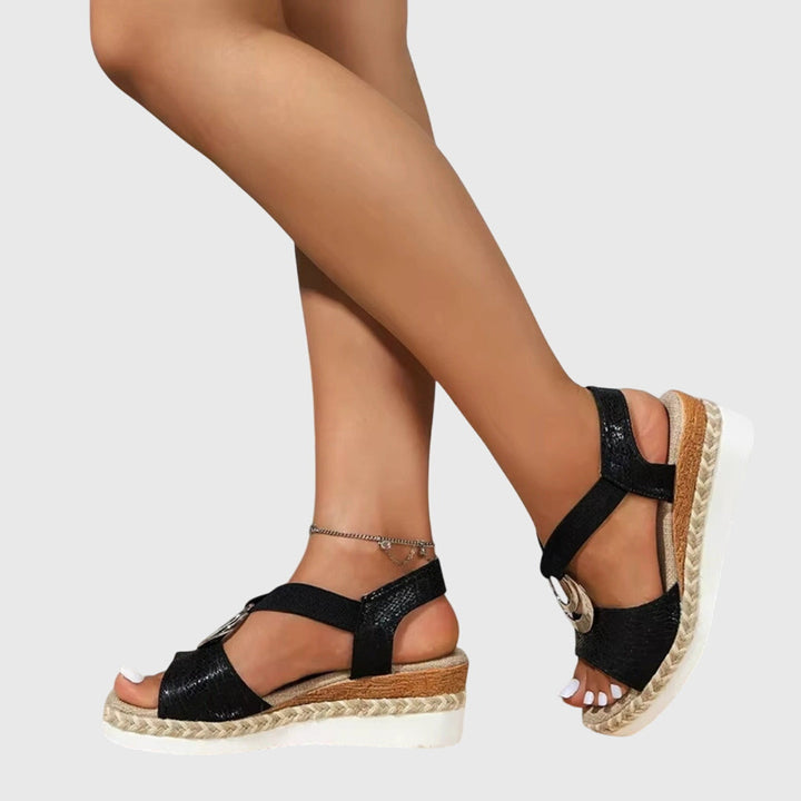 Women's Orthopaedic Espadrille Wedge Sandals Metallic Trim