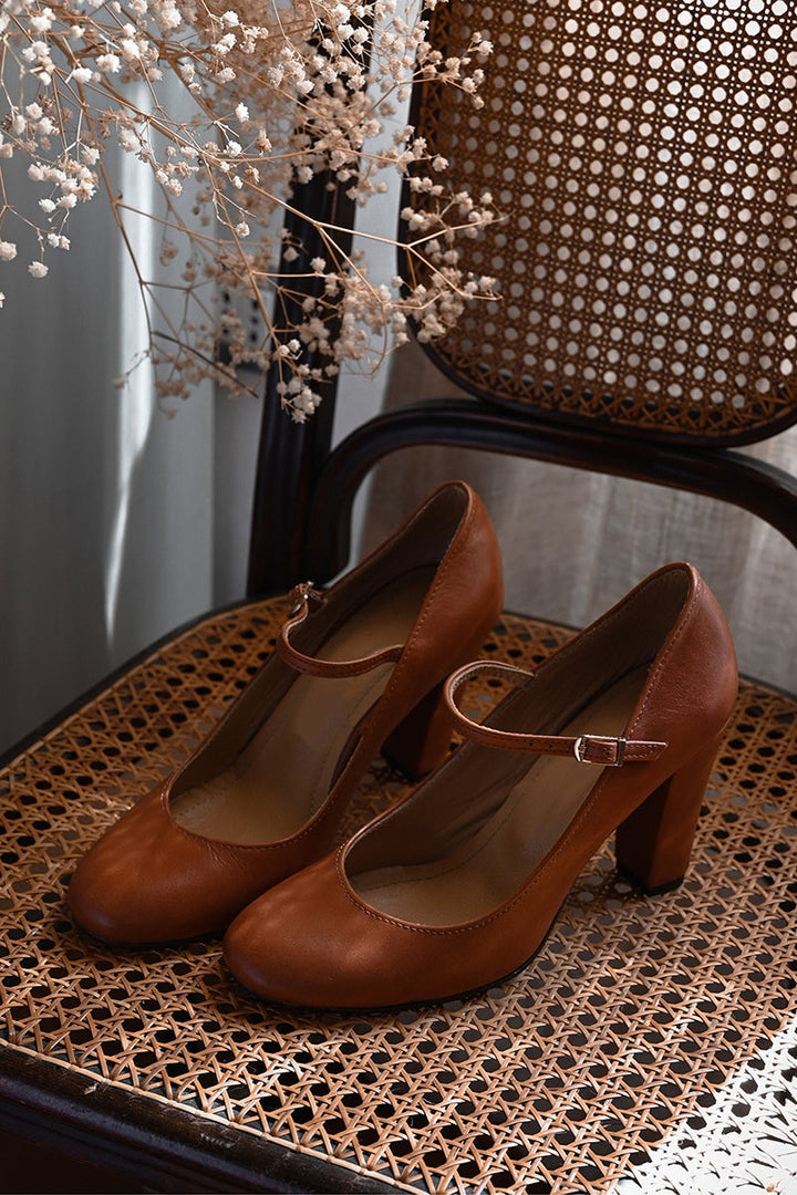 Women's Mary Jane Block Heel Pumps Adjustable Buckle Strap
