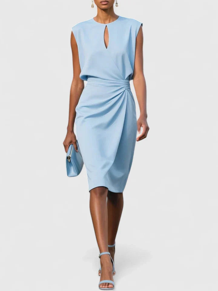 Women's Sleeveless Wrap Midi Dress Keyhole Neck Ruched