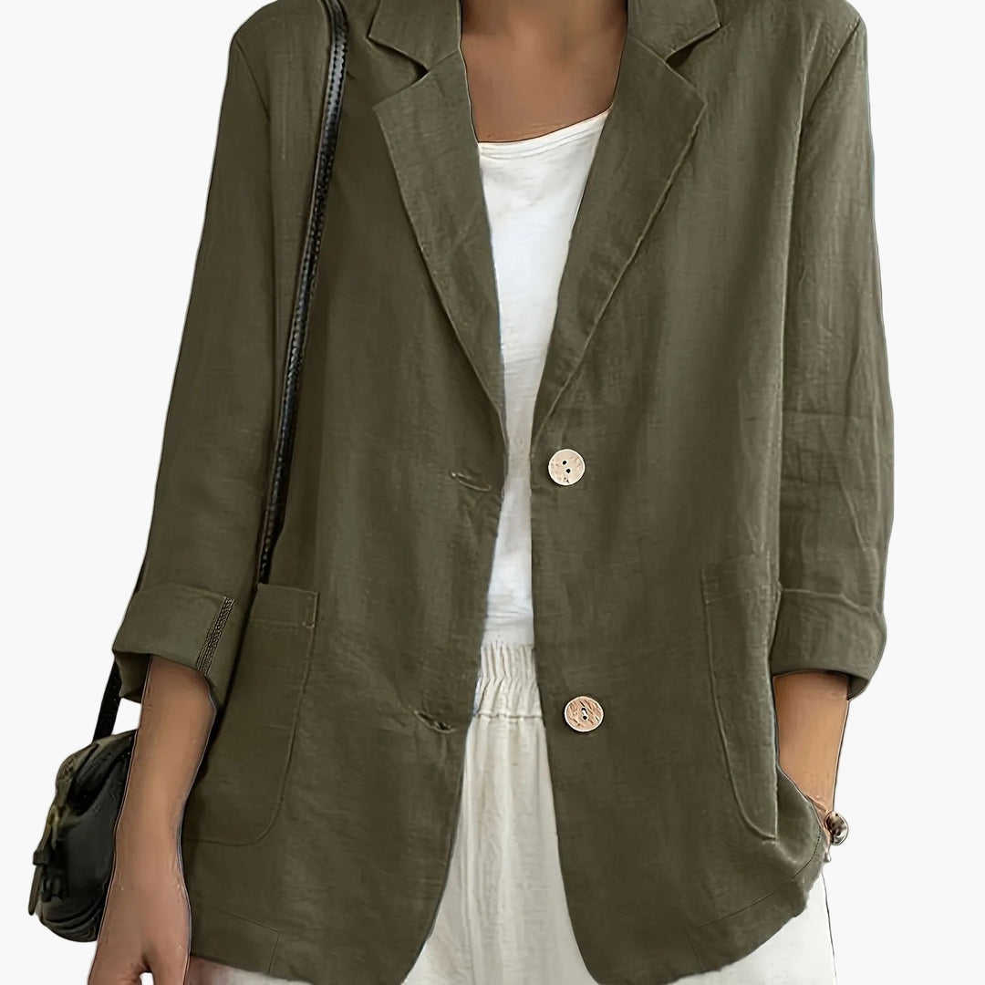 Linen Blazer Women Long Sleeve Button Front with Pockets
