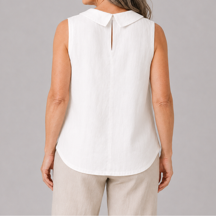 Sleeveless Roll Neck Collar Top with Back Keyhole and Curved Hem