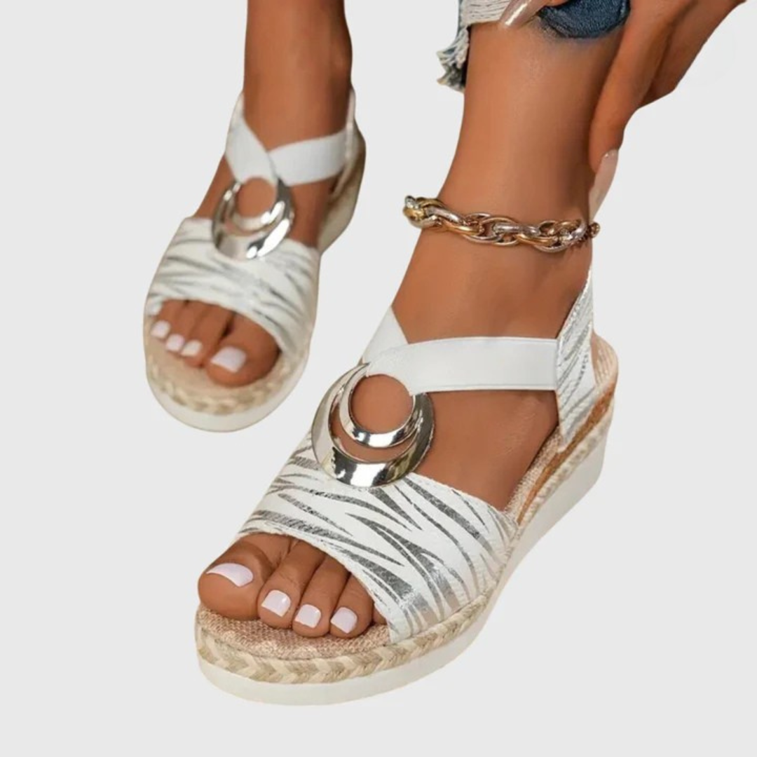 Women's Orthopaedic Espadrille Wedge Sandals Metallic Trim