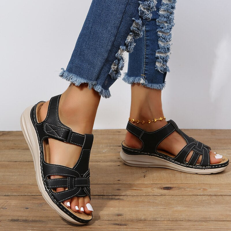 Women's Orthopedic Arch Support Sandals Velcro Cutout Flat