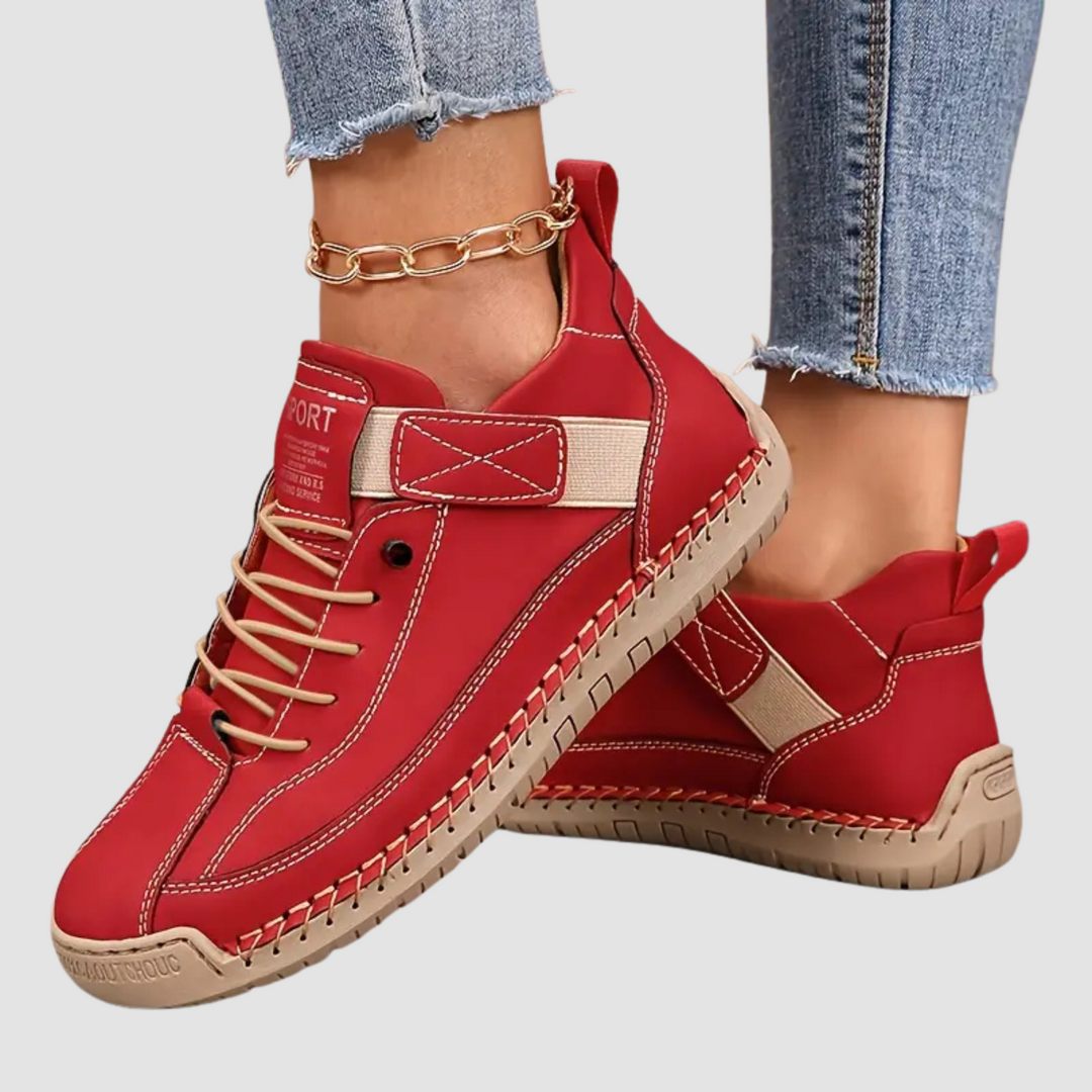 Women's Orthopedic Leather Trainers Lace Up Wide Fit