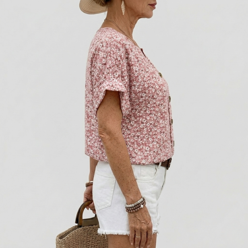 Floral Button Detail Summer Blouse