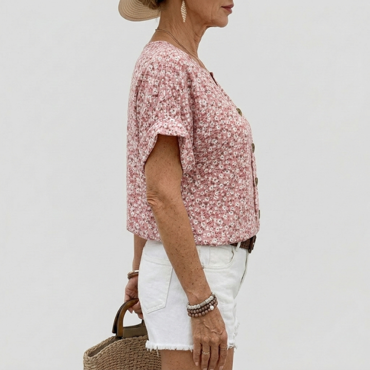 Floral Button Detail Summer Blouse