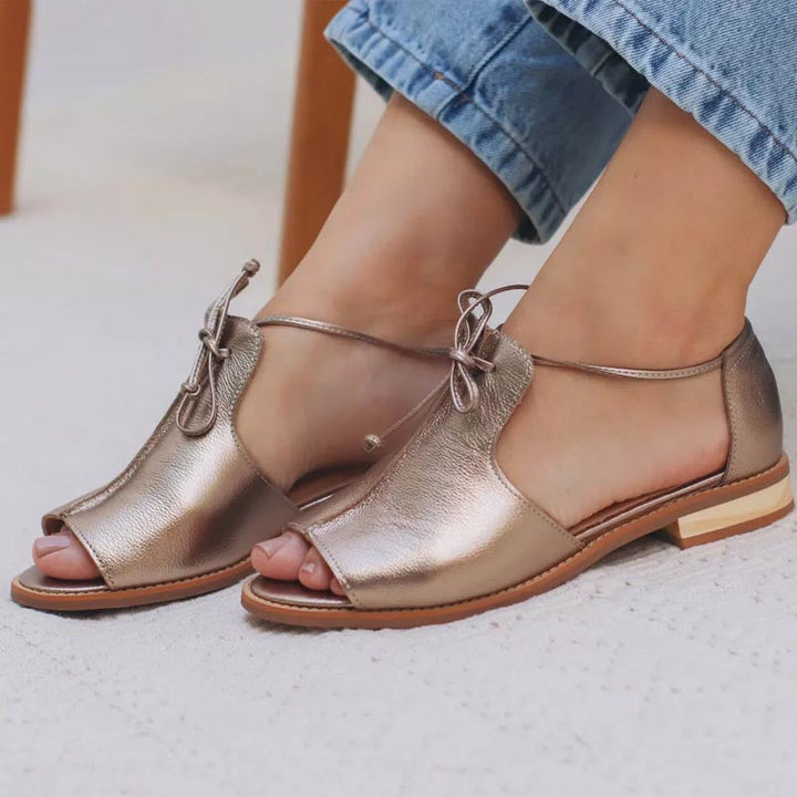 Women's Orthopaedic Leather Bow-Tie Ankle Strap Block Heel Sandals