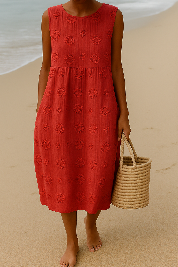 Women's Embroidered Floral Texture Sleeveless Empire Midi Dress