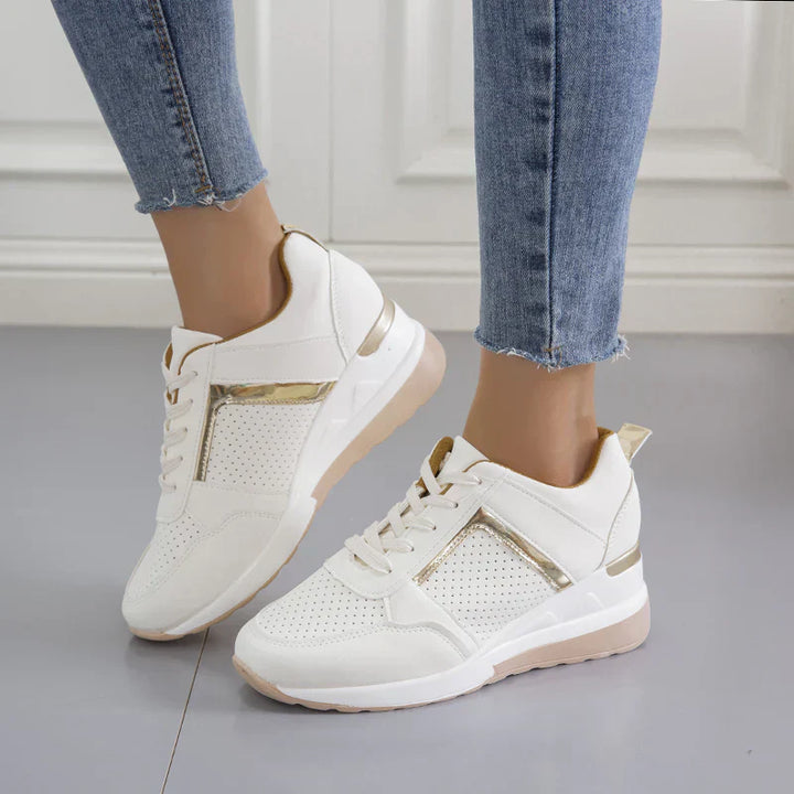 Women's Orthopedic Wedge Trainer Shoes Lace-Up Gold Detail