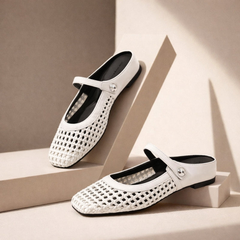 Women's Mary Jane Mules Woven Flat Slip On Shoes