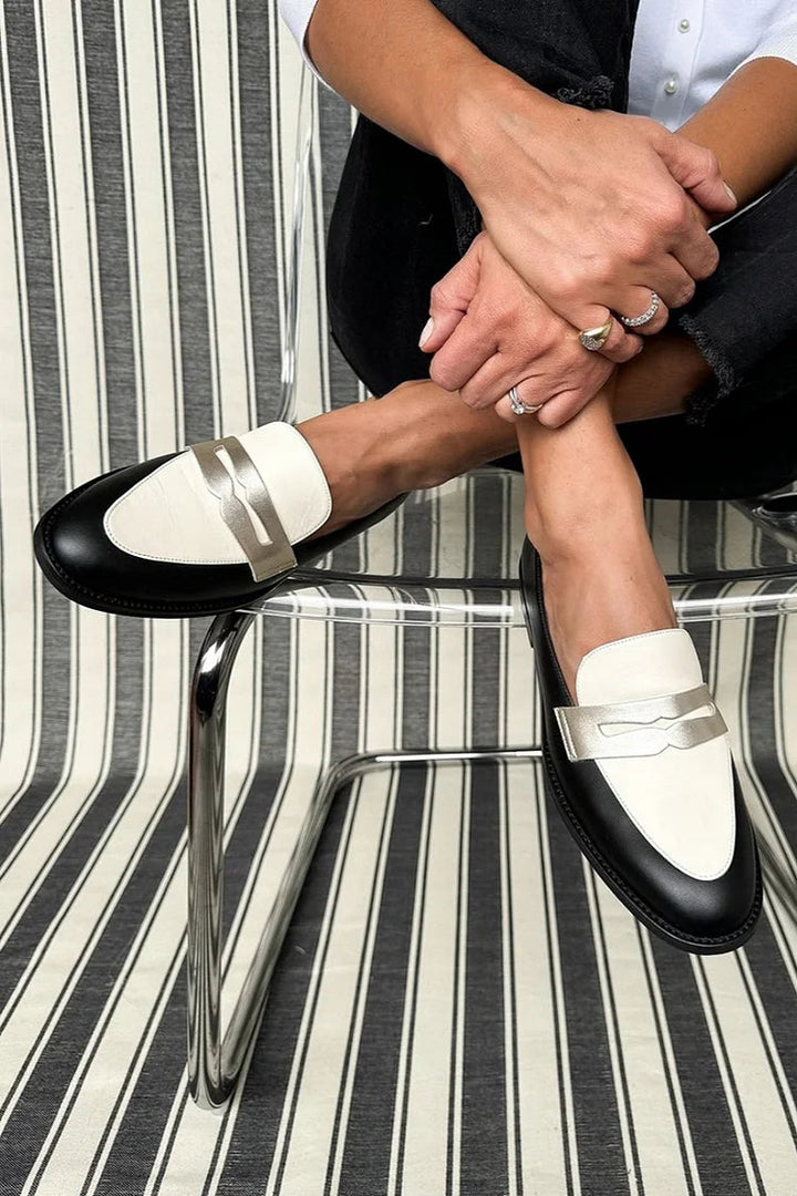 Women's Colour Block Penny Loafers Silver Trim Detail