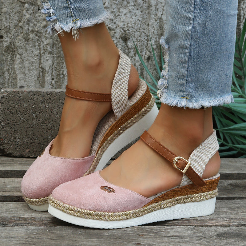 Women's Orthopedic Woven Wedge Sandals Buckle Ankle Strap