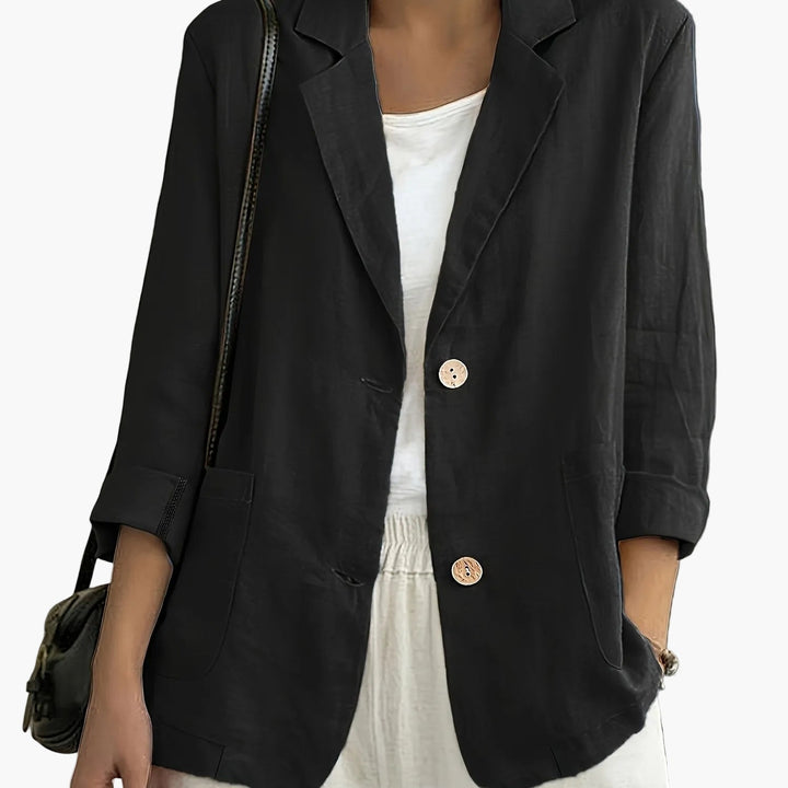 Linen Blazer Women Long Sleeve Button Front with Pockets