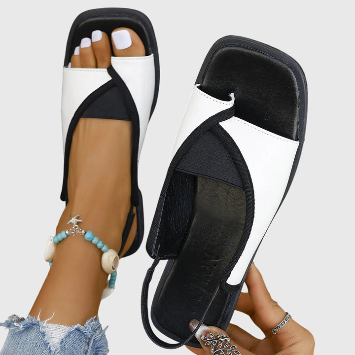 Women's Orthopaedic Square Toe Two-Tone Slingback Flat Sandals
