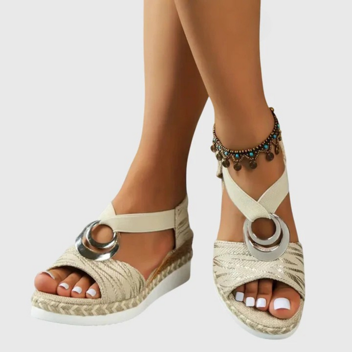 Women's Orthopaedic Espadrille Wedge Sandals Metallic Trim
