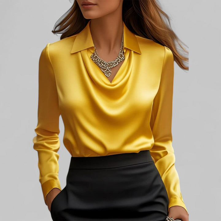 Women’s Draped Neck Long Sleeve Satin Blouses