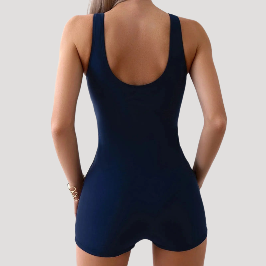 Women's Tummy Control Racerback Swim Romper with Built-In Shorts