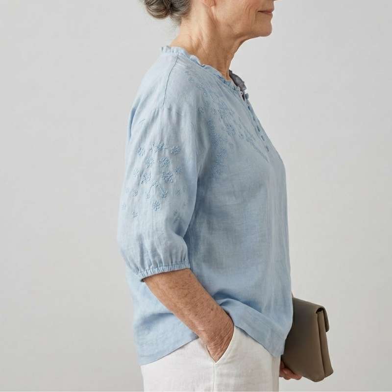 Embroidered Button Blouse