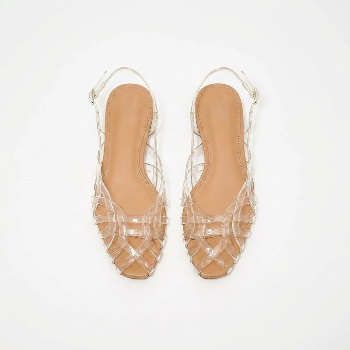 Women's Woven Leather Slingback Flat Sandals