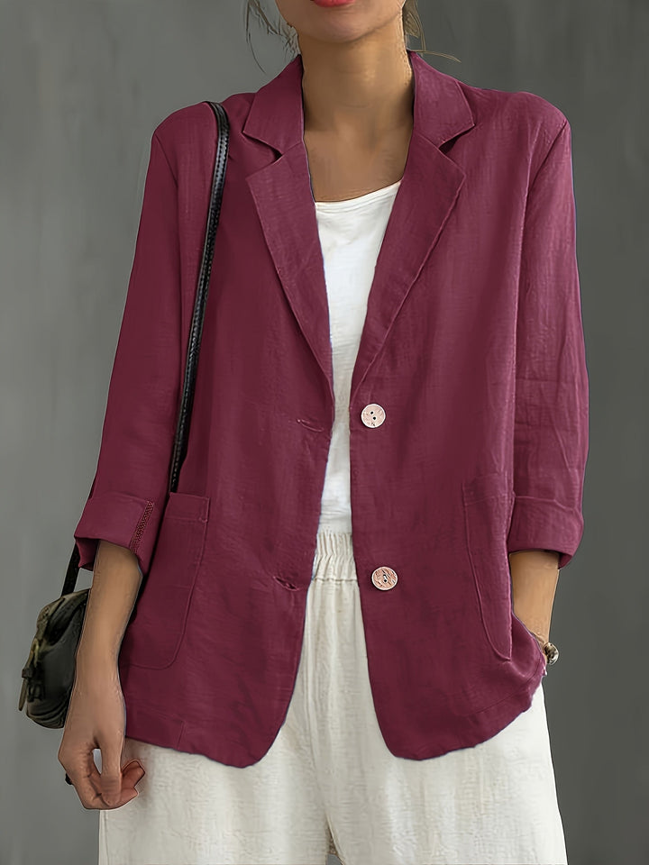 Linen Blazer Women Long Sleeve Button Front with Pockets