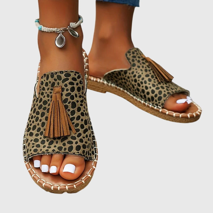 Women's Orthopaedic Boho Print Tassel Slip-On Flat Sandals