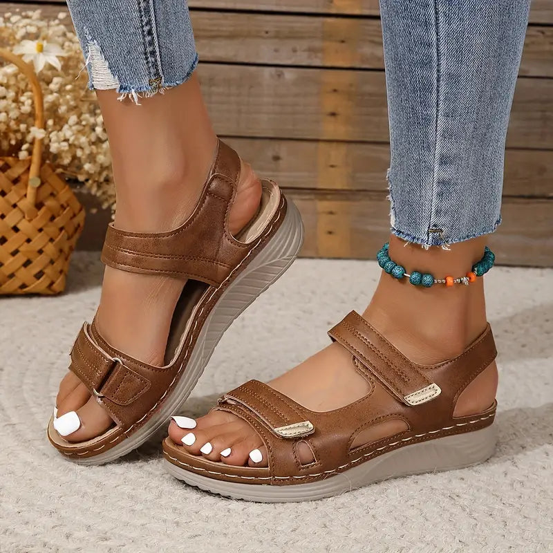 Women's Orthopedic Velcro Strap Wedge Sandals Open Toe