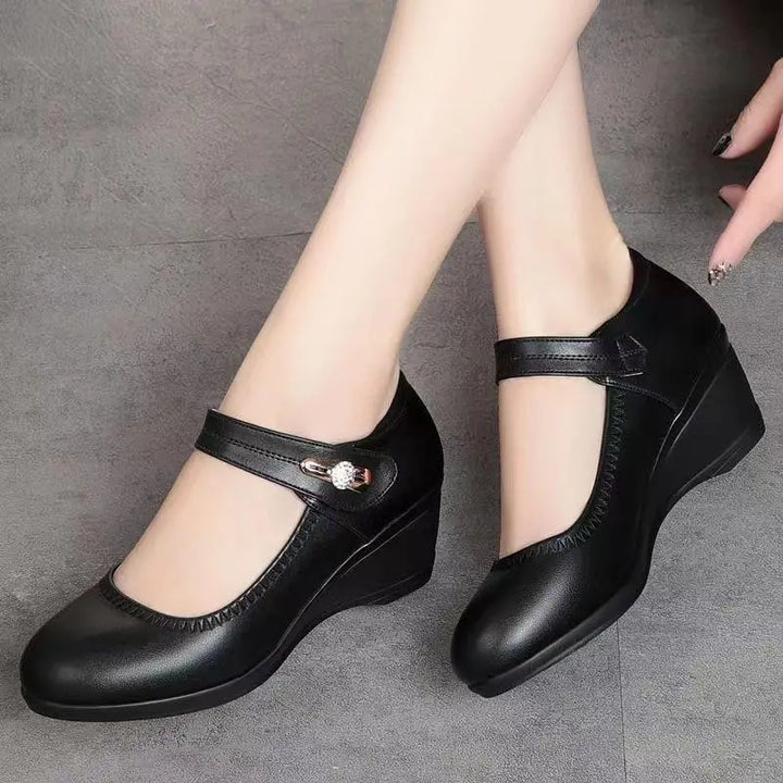 Women's Orthopaedic Leather Mary Jane Wedge Comfort Shoes