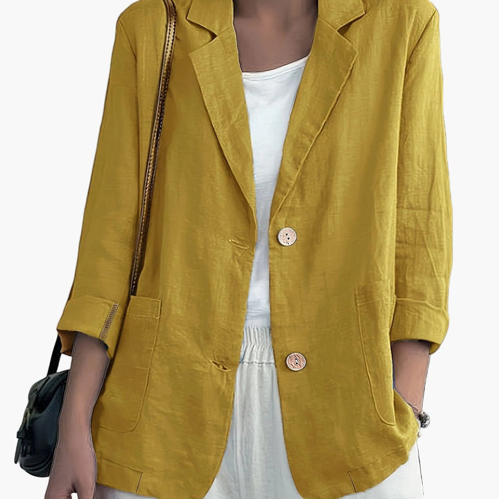 Linen Blazer Women Long Sleeve Button Front with Pockets