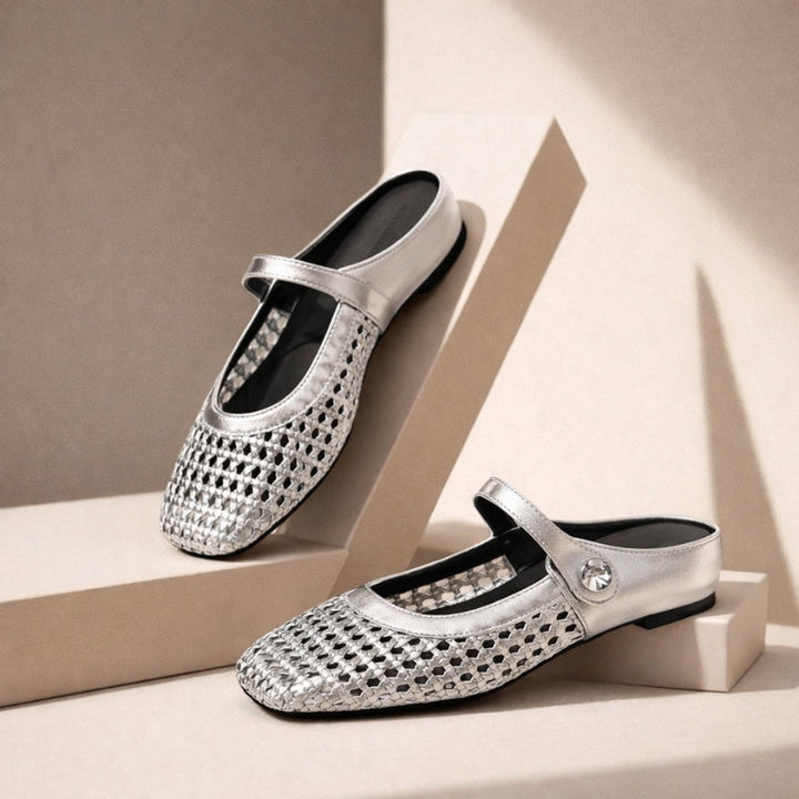 Women's Mary Jane Mules Woven Flat Slip On Shoes