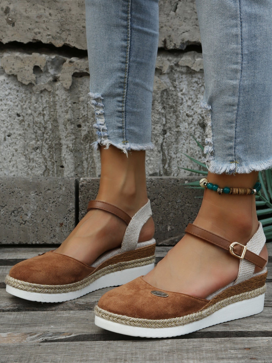 Women's Orthopedic Woven Wedge Sandals Buckle Ankle Strap
