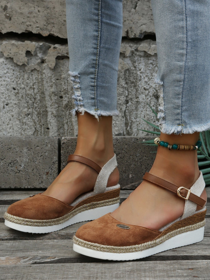 Women's Orthopedic Woven Wedge Sandals Buckle Ankle Strap