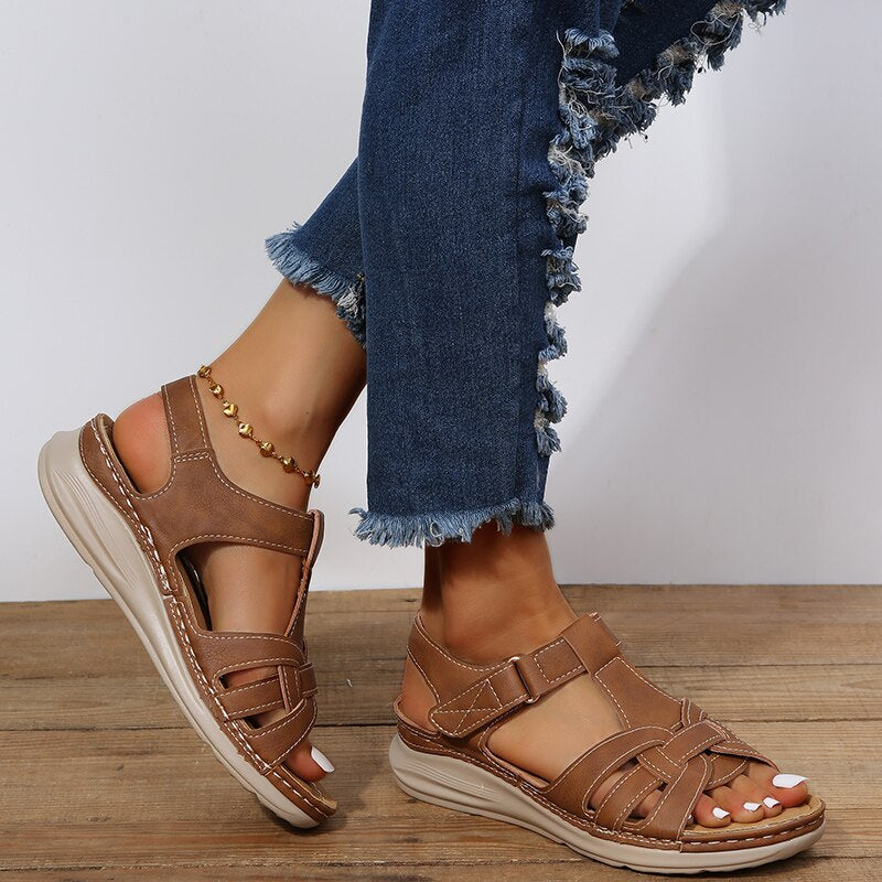 Women's Orthopedic Arch Support Sandals Velcro Cutout Flat
