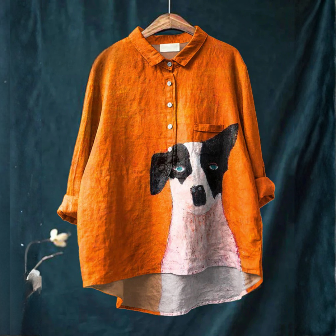 Women's Linen Patterned Shirt Oversized Button Front