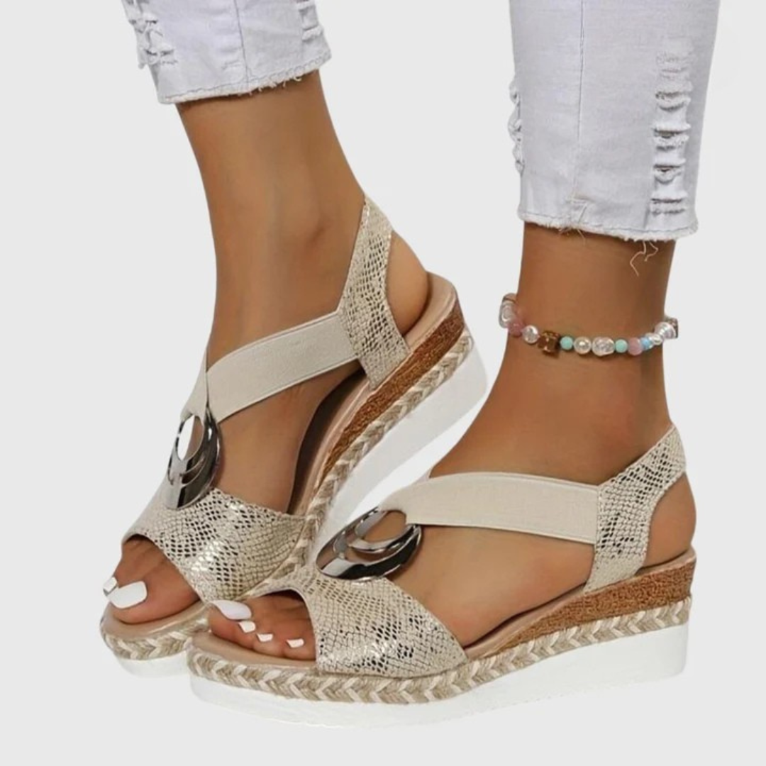Women's Orthopaedic Espadrille Wedge Sandals Metallic Trim