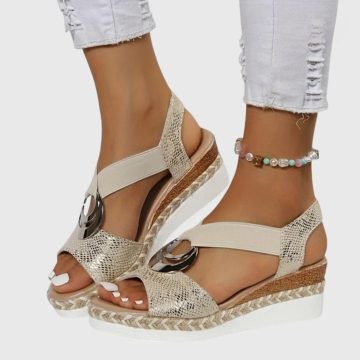 Women's Orthopaedic Espadrille Wedge Sandals Metallic Trim