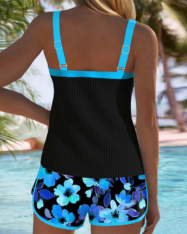 Women's Two-Piece Tankini Set Tummy Control Floral Shorts