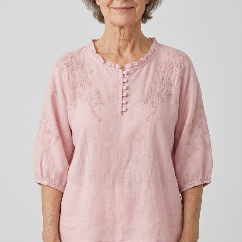 Embroidered Button Blouse