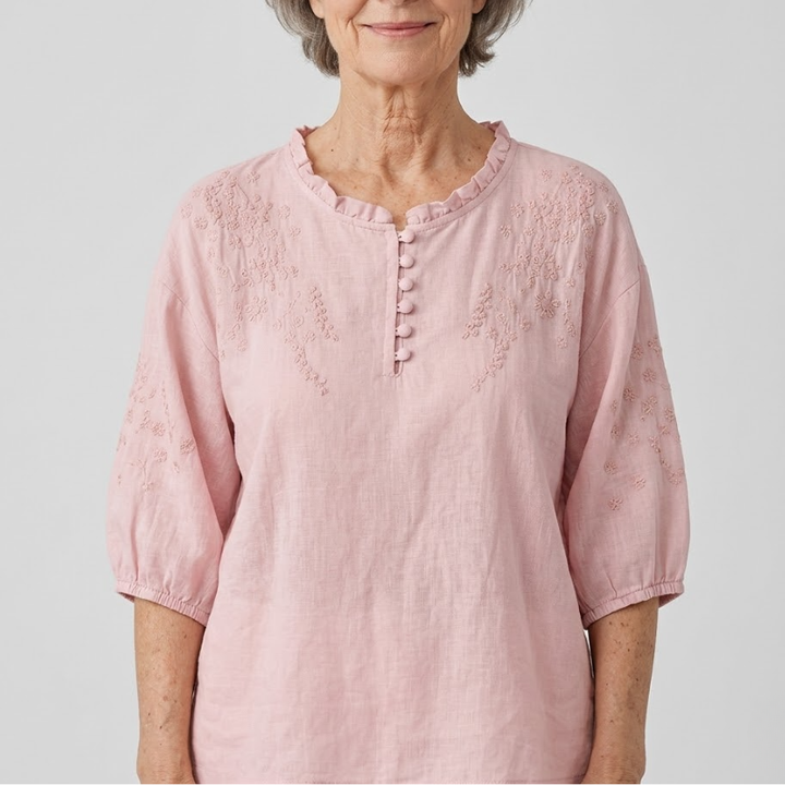 Embroidered Button Blouse