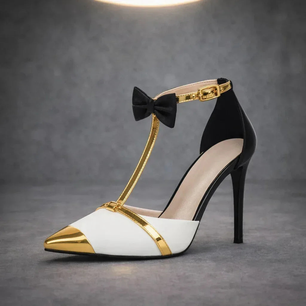 Women's T-Bar Bow Detail Stiletto Heels