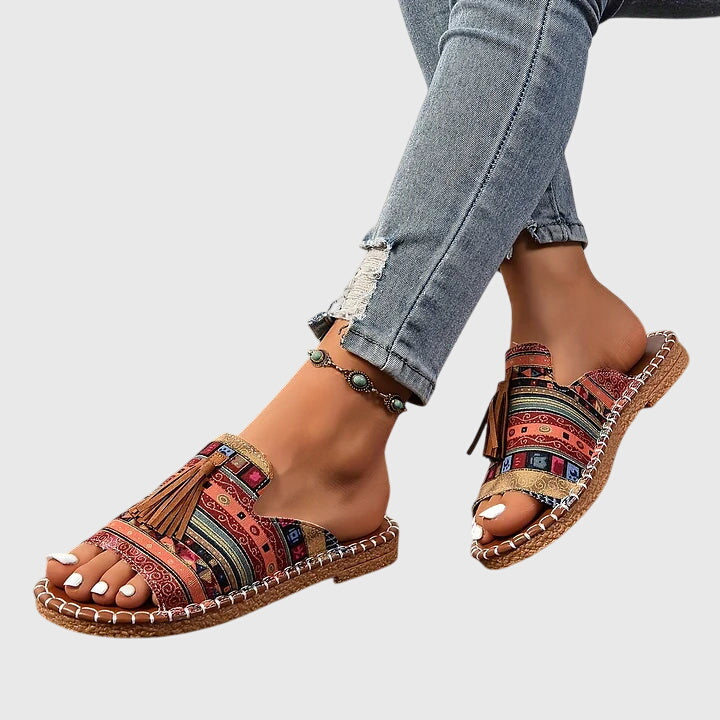 Women's Orthopaedic Boho Print Tassel Slip-On Flat Sandals