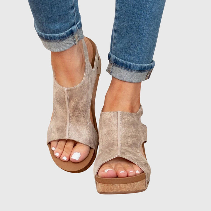 Women's Orthopaedic Taupe Cork Wedge Sandals