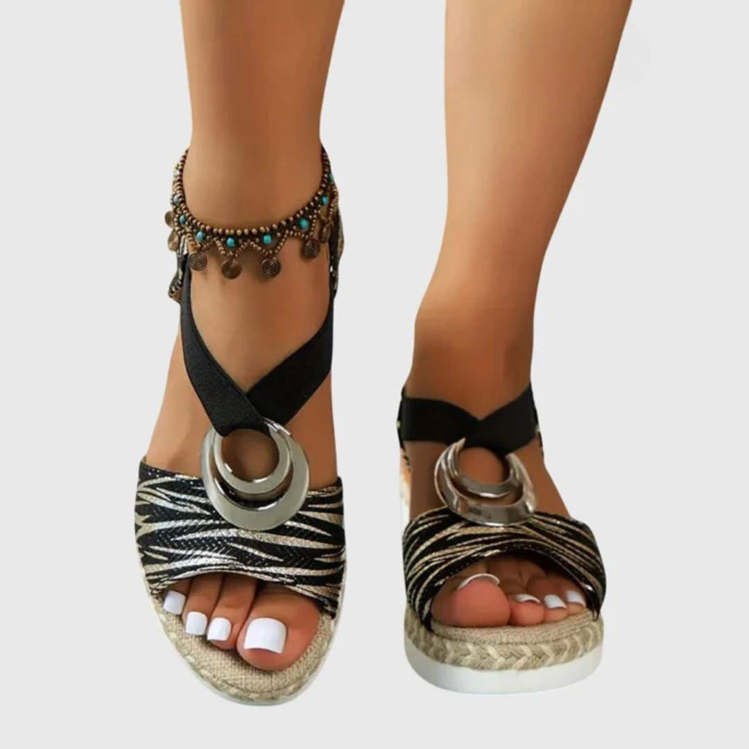 Women's Orthopaedic Espadrille Wedge Sandals Metallic Trim