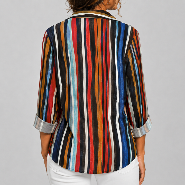 Women's Long Sleeve Button-Up Shirt with Printed Pattern and Rolled Cuffs